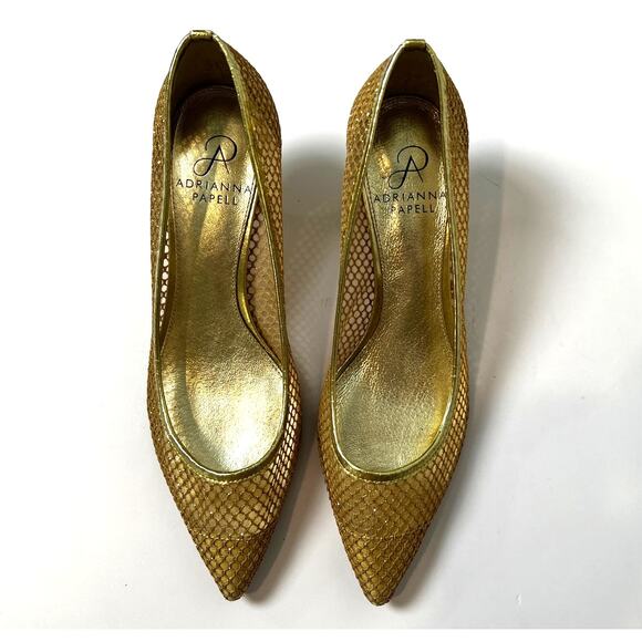 Adrianna Papell Pointed-Toe Gold Mesh Kitten Heel 6M - Picture 2 of 10